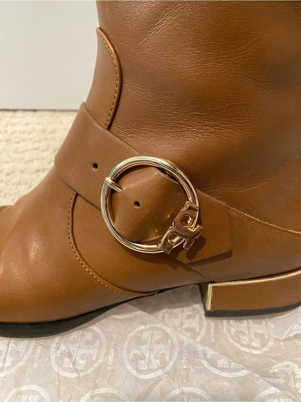 Tory Burch Cognac Leather Knee-High Riding Boots